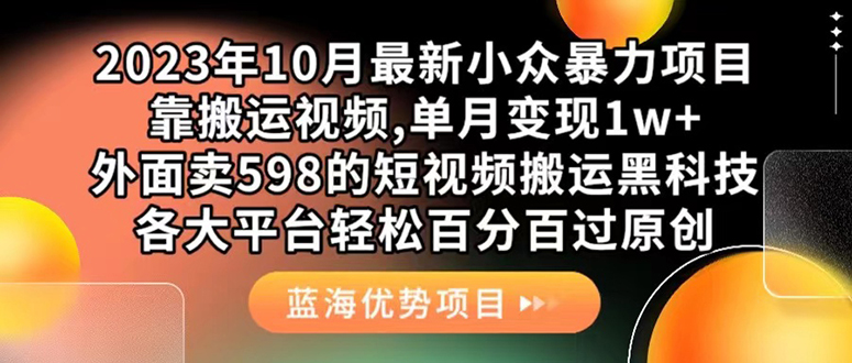 外面卖598的10月最新短视频搬运黑科技，各大平台百分百过原创 靠搬运月入1w-网创资源库