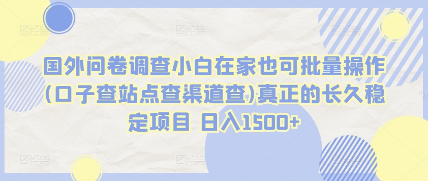 国外问卷调查小白在家也可批量操作(口子查站点查渠道查)真正的长久稳定项目 日入1500+-网创资源库