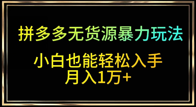 拼多多无货源暴力玩法，全程干货，小白也能轻松入手，月入1万+-网创资源库