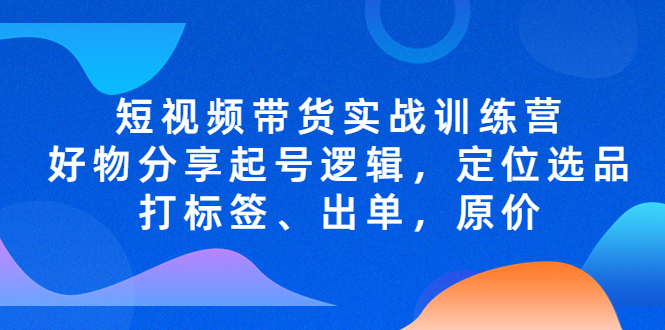 短视频带货实战训练营，好物分享起号逻辑，定位选品打标签、出单，原价-网创资源库