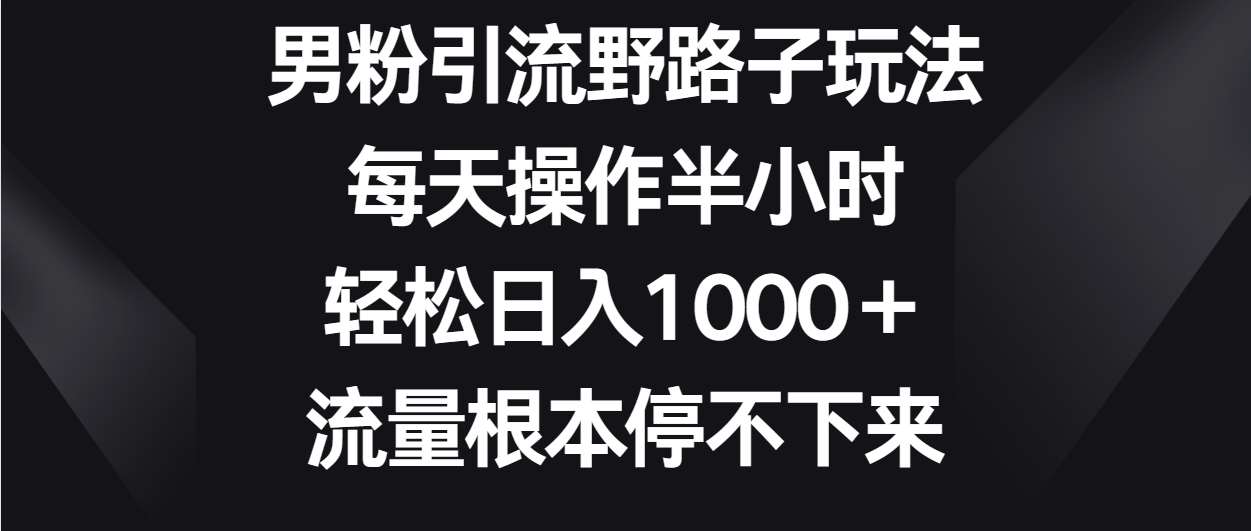 男粉引流野路子玩法，每天操作半小时轻松日入1000＋，流量根本停不下来-网创资源库