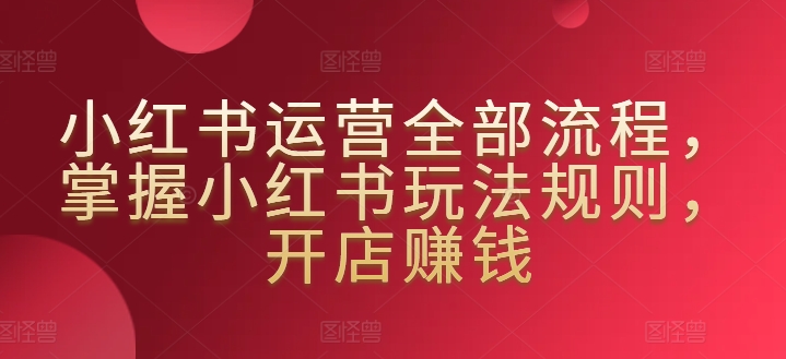 小红书运营全部流程，掌握小红书玩法规则，开店赚钱-网创资源库