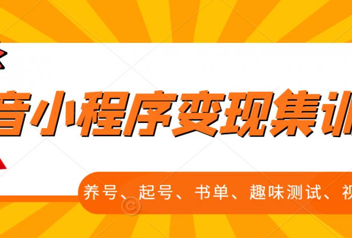 抖音小程序变现集训课，养号、起号、书单、趣味测试、视频剪辑，全套流程-网创资源库