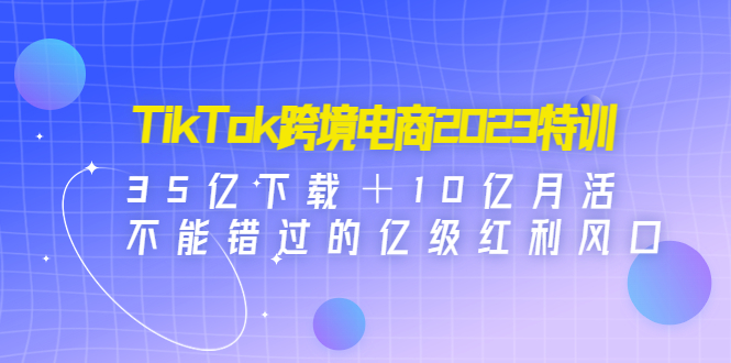 TikTok跨境电商2023特训：35亿下载＋10亿月活，不能错过的亿级红利风口-网创资源库