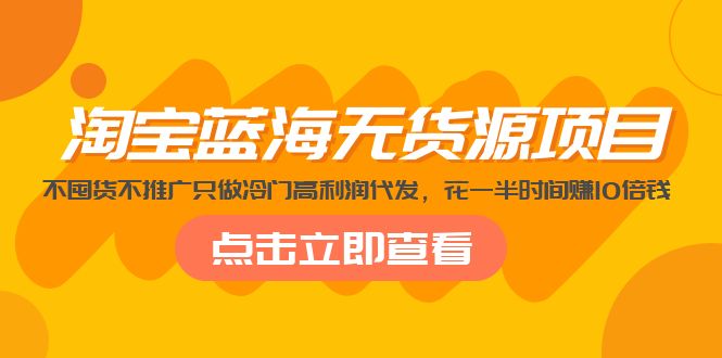 淘宝蓝海无货源项目，不囤货不推广只做冷门高利润代发，花一半时间赚10倍钱-网创资源库