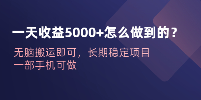 一天收益5000+怎么做到的？无脑搬运即可，长期稳定项目，一部手机可做-网创资源库