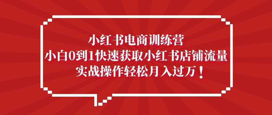 小红书电商训练营，小白0到1快速获取小红书店铺流量，实战操作月入过万-网创资源库