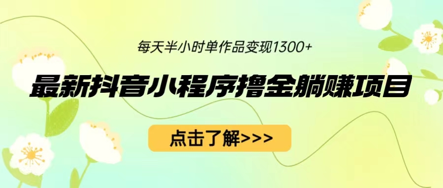 最新抖音小程序撸金躺赚项目，一部手机每天半小时，单个作品变现1300+-网创资源库