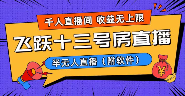 爆火飞跃十三号房半无人直播，一场直播上千人，日入过万！（附软件）-网创资源库