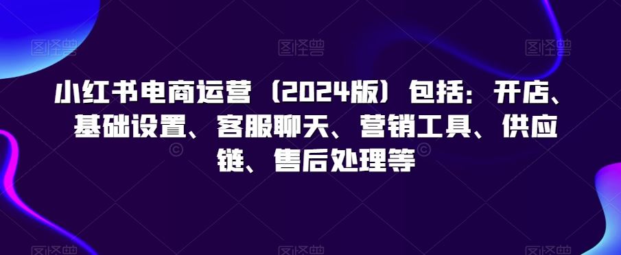 小红书电商运营（2024版）包括：开店、基础设置、客服聊天、营销工具、供应链、售后处理等-网创资源库