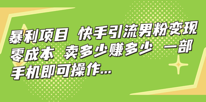 暴利项目，快手引流男粉变现，零成本，卖多少赚多少，一部手机即可操作…-网创资源库