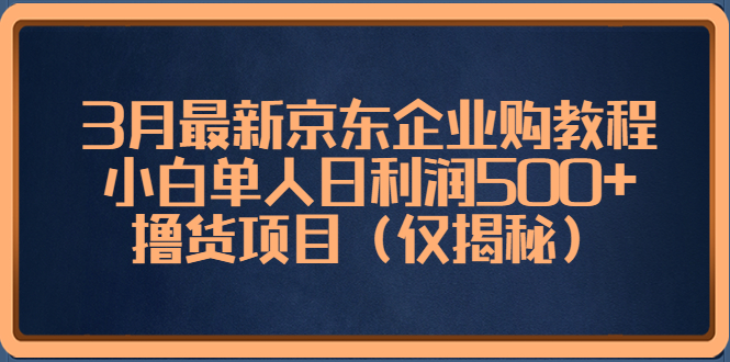 3月最新京东企业购教程，小白单人日利润500+撸货项目（仅揭秘）-网创资源库