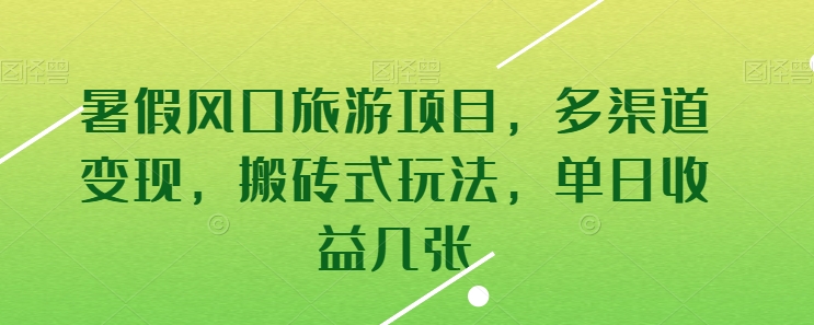 暑假风口旅游项目，多渠道变现，搬砖式玩法，单日收益几张-网创资源库