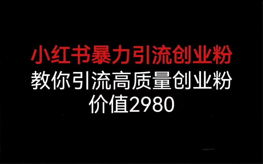 小红书暴力引流创业粉，教你引流高质量创业粉，价值2980-网创资源库