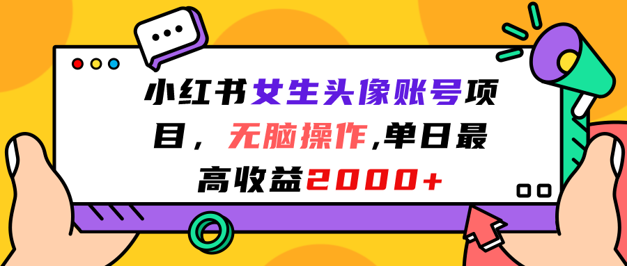 小红书女生头像账号项目，无脑操作“”单日最高收益2000+-网创资源库