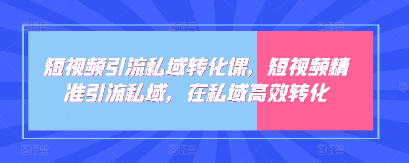 短视频引流私域转化课，短视频精准引流私域，在私域高效转化-网创资源库