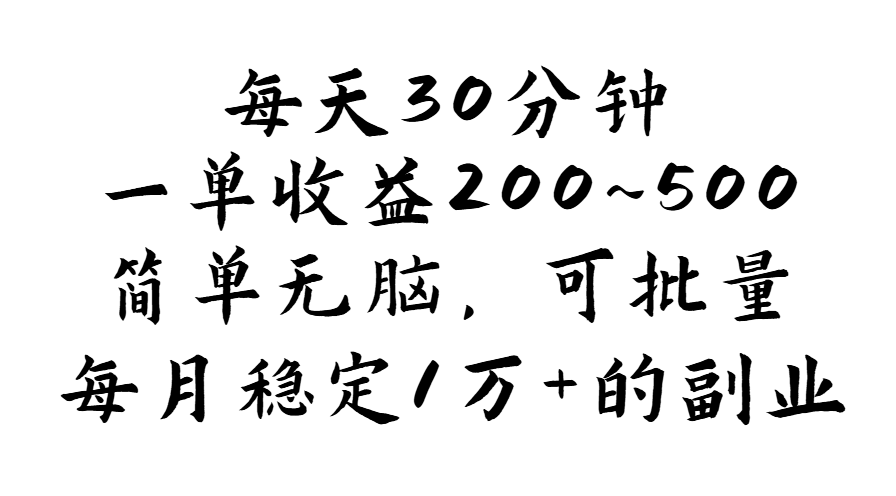 每天30分钟，一单收益200~500，简单无脑，可批量放大，每月稳定1万+-网创资源库