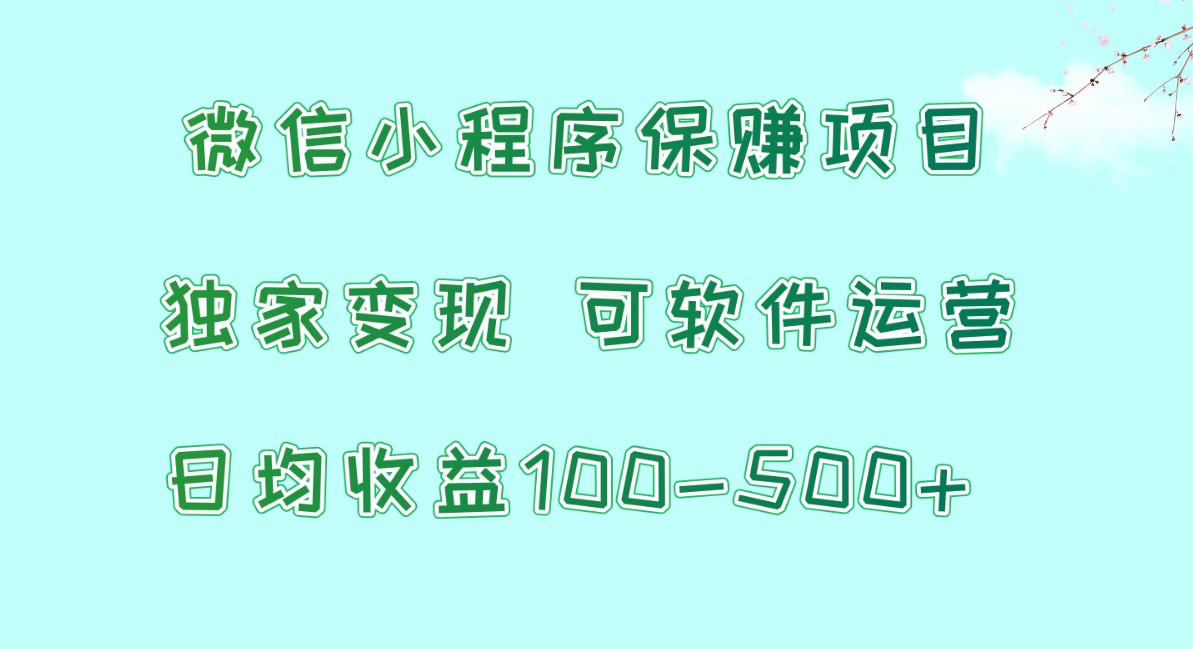 微信小程序保赚项目，日均收益100~500+，独家变现，可软件运营-网创资源库