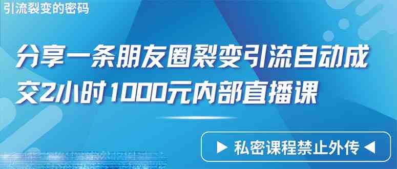 （9850期）仅靠分享一条朋友圈裂变引流自动成交2小时1000内部直播课程-网创资源库