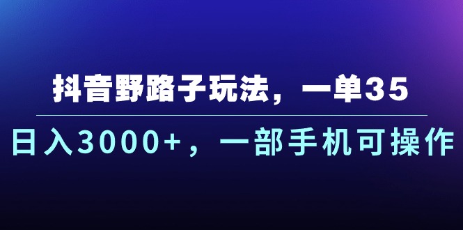 抖音野路子玩法，一单35.日入3000+，一部手机可操作-网创资源库