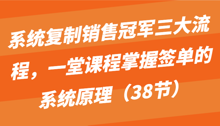 系统复制销售冠军三大流程，一堂课程掌握签单的系统原理（38节）-网创资源库