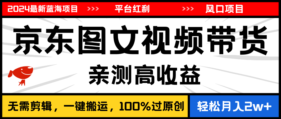 2024最新蓝海项目，逛逛京东图文视频带货，无需剪辑，月入20000+-网创资源库