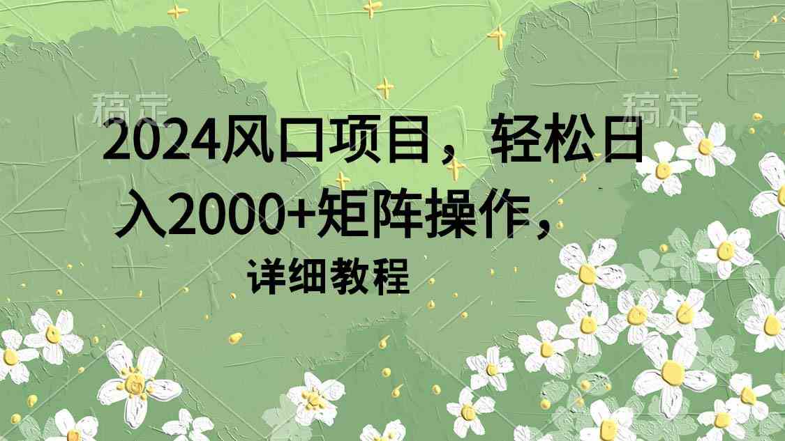 （9652期）2024风口项目，轻松日入2000+矩阵操作，详细教程-网创资源库