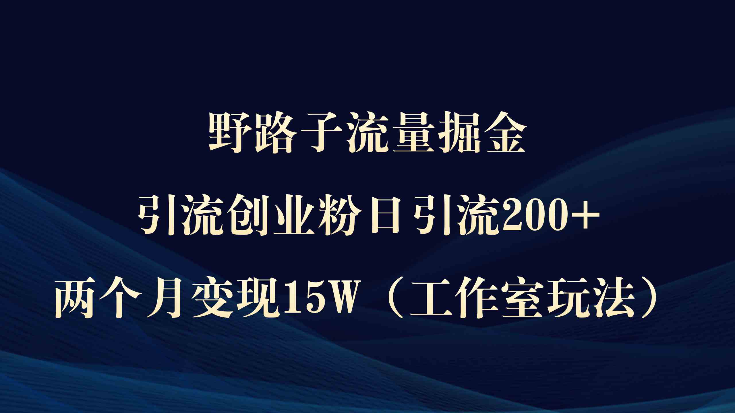 （9513期）野路子流量掘金，引流创业粉日引流200+，两个月变现15W（工作室玩法））-网创资源库