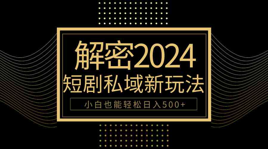 （9951期）10分钟教会你2024玩转短剧私域变现，小白也能轻松日入500+-网创资源库