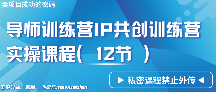 导师训练营3.0IP共创训练营私密实操课程（12节）-卖项目的密码成功秘诀-网创资源库