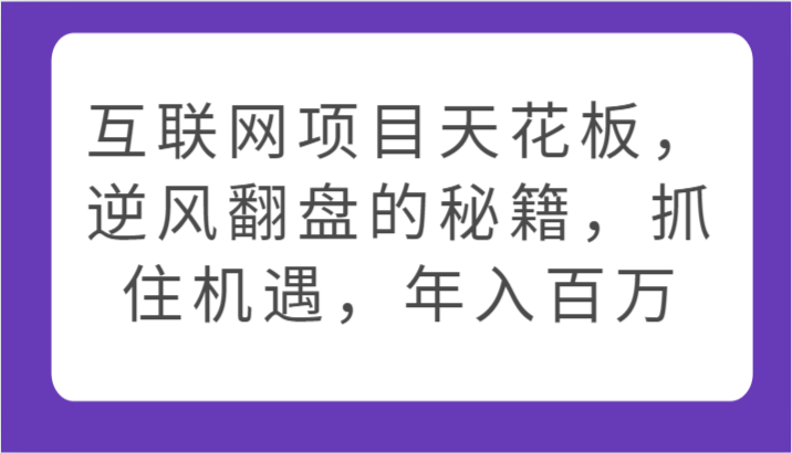 互联网项目天花板，逆风翻盘的秘籍，抓住机遇，年入百万-网创资源库