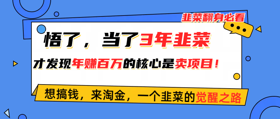 （10759期）悟了，当了3年韭菜，才发现网赚圈年赚100万的核心是卖项目，含泪分享！-网创资源库