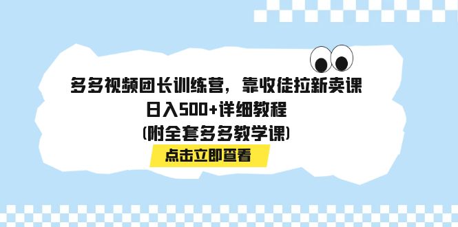 多多视频团长训练营，靠收徒拉新卖课，日入500+详细教程(附全套多多教学课)-网创资源库