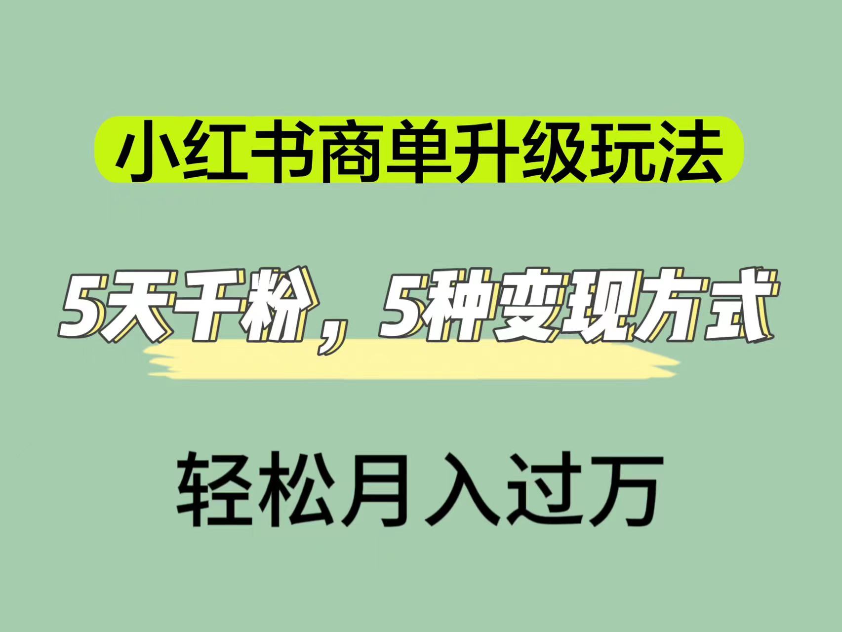 小红书商单升级玩法，5天千粉，5种变现渠道，轻松月入1万+-网创资源库