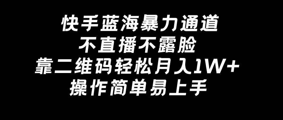 快手蓝海暴力通道，不直播不露脸，靠二维码轻松月入1W+，操作简单易上手-网创资源库