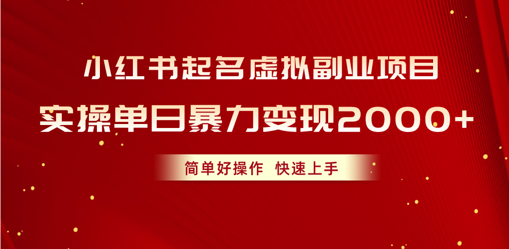 （10856期）小红书起名虚拟副业项目，实操单日暴力变现2000+，简单好操作，快速上手-网创资源库