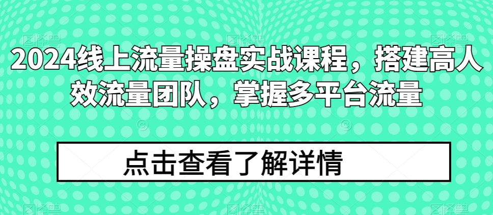 2024线上流量操盘实战课程，搭建高人效流量团队，掌握多平台流量-网创资源库