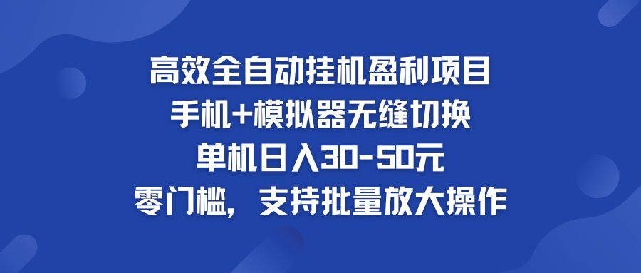 高效全自动挂机盈利项目 手机+模拟器无缝切换 单机日入30-50元-网创资源库