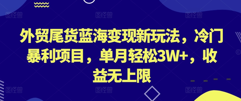 外贸尾货蓝海变现新玩法，冷门暴利项目，单月轻松3W+，收益无上限-网创资源库