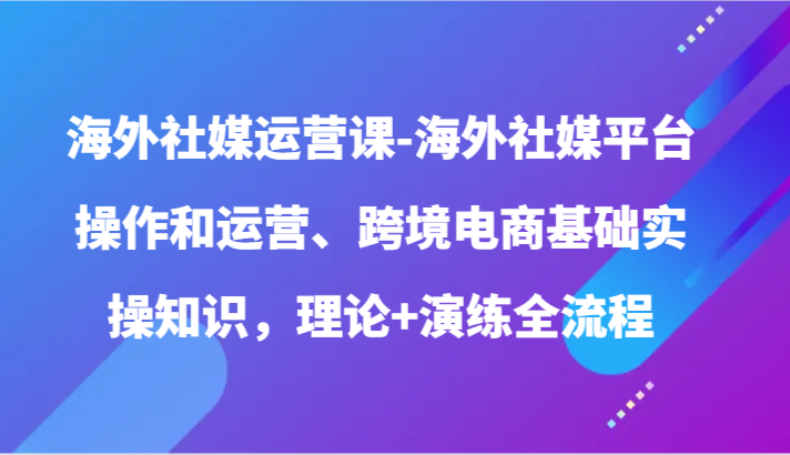 海外社媒运营课-海外社媒平台操作和运营、跨境电商基础实操知识，理论+演练全流程-网创资源库