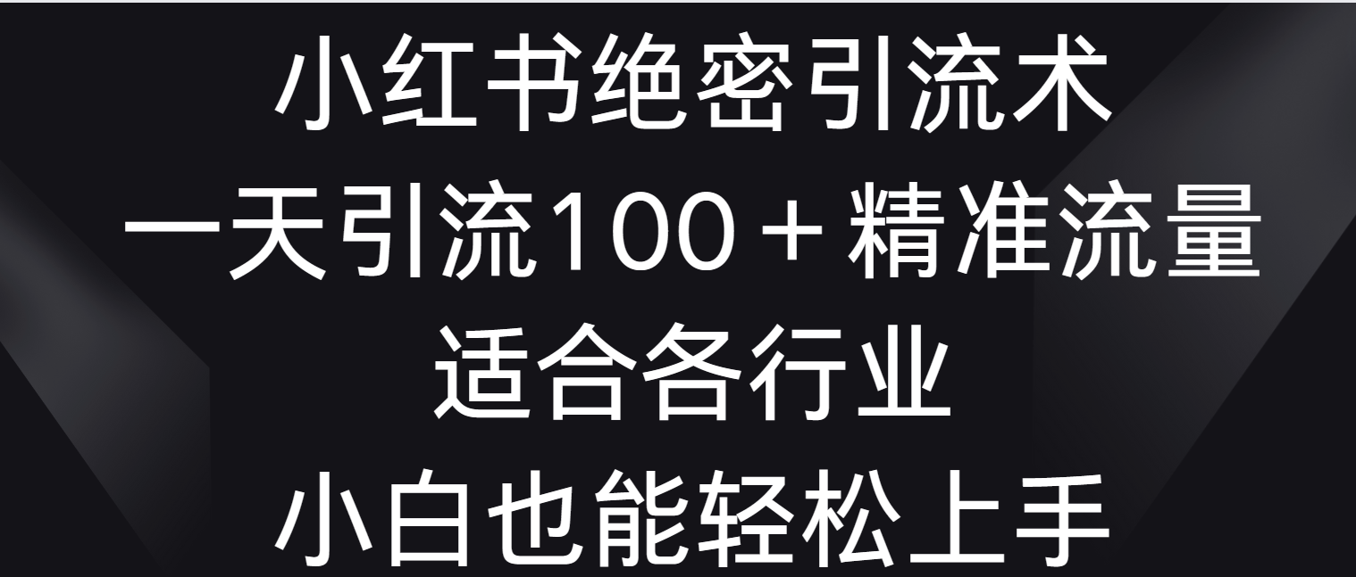 小红书绝密引流术，一天引流100＋精准流量，适合各个行业，小白也能轻松上手-网创资源库