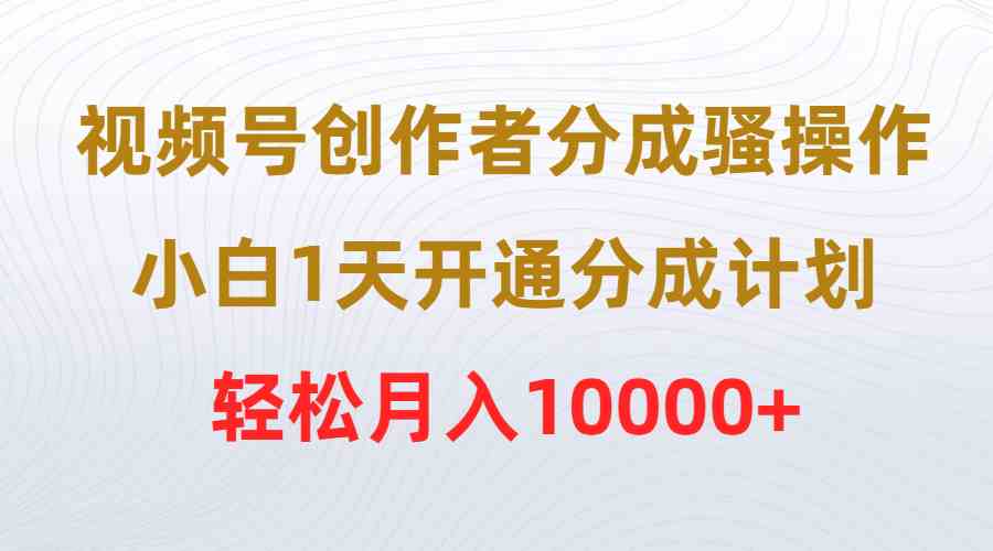 （9656期）视频号创作者分成骚操作，小白1天开通分成计划，轻松月入10000+-网创资源库