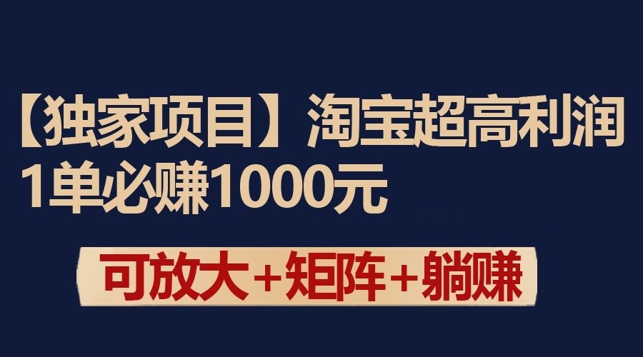 独家淘宝超高利润项目：1单必赚1000元，可放大可矩阵操作-网创资源库