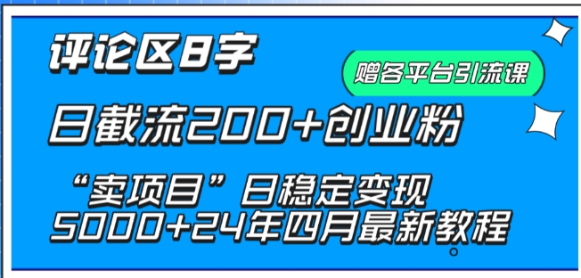 抖音评论区8字日截流200+创业粉 “卖项目”日稳定变现5000+-网创资源库