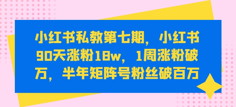 小红书私教第七期，小红书90天涨粉18w，1周涨粉破万，半年矩阵号粉丝破百万-网创资源库