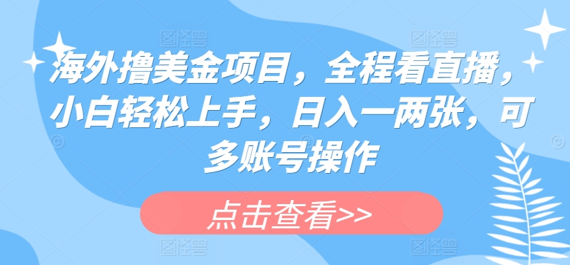 海外撸美金项目，全程看直播，小白轻松上手，日入一两张，可多账号操作-网创资源库