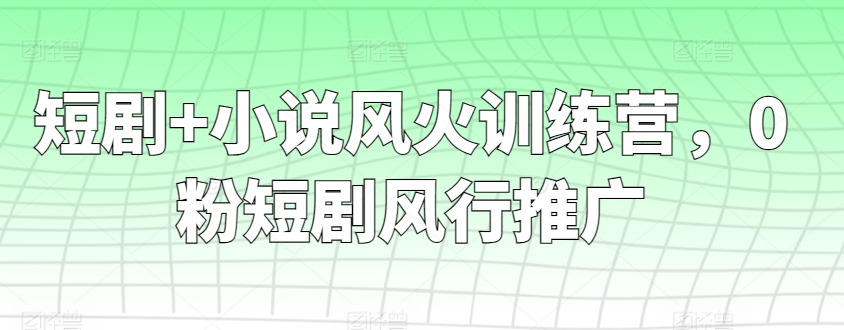 短剧+小说风火训练营，0粉短剧风行推广-网创资源库