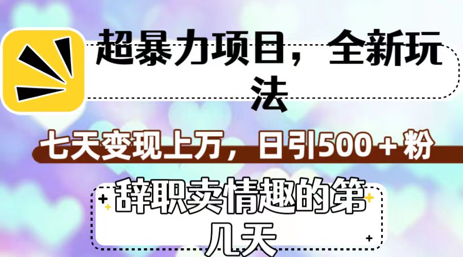 超暴利项目，全新玩法（辞职卖情趣的第几天），七天变现上万，日引500+粉-网创资源库