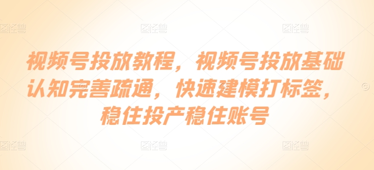 视频号投放教程，​视频号投放基础认知完善疏通，快速建模打标签，稳住投产稳住账号-网创资源库