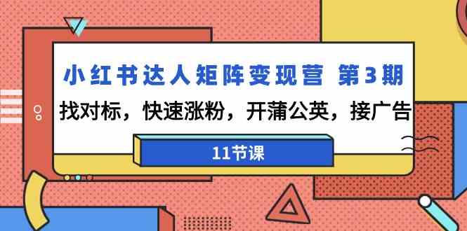 小红书达人矩阵变现营第3期，找对标，快速涨粉，开蒲公英，接广告（11节课）-网创资源库